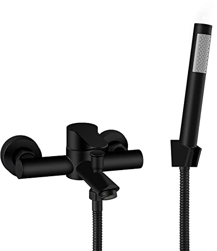 Aolemi Matte Black Wall Mount Bathtub Faucet with Handheld Shower Stainless Steel SUS304 Single Handle Shower Basin Mixer Taps 6 Inch Center Tub Filler for Bath