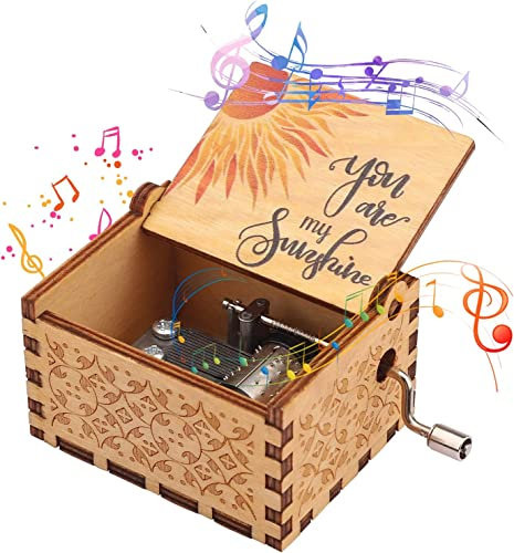 Yukiyi 18 Note You Are My Sunshine Music Box Personalised Mini Music Box Gift Box Laser Engraved Vintage Wood Hand Crank Music Box You Are My Sunshine Gifts Music Boxes Wooden Musical Box Wooden Gift