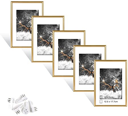 Dmyifan Bilderrahmen 13x18 cm Gold 2er Set | Picture Frame | Für Kinderzeichnungen, Fotos, Poster und Illustrationen, zum Aufhängen, geeignet für Kinderzimmer, Wohnzimmer und Büro