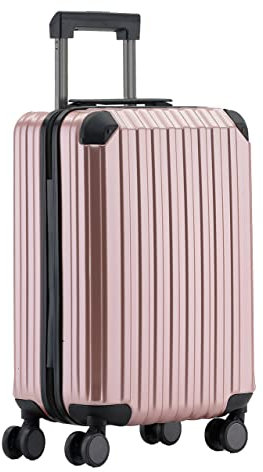 Münicase M816 TSA-Schloss, Dehnungsfuge, Teleskopgriff, Reisekoffer mit 4 Rollen, Hartschale, Kabinentrolley 55cm, Rosagold