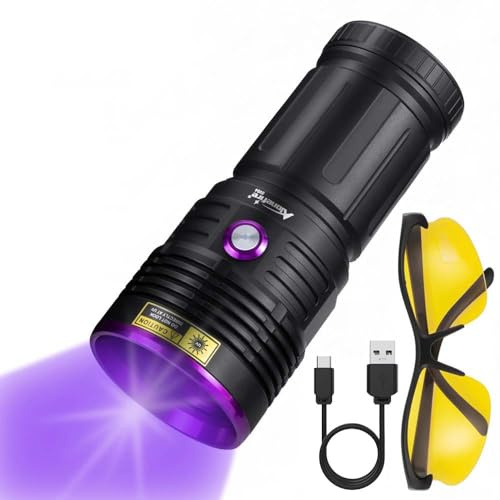 ALONEFIRE SV84 Linterna UV 365nm fuerte 45W recargable por USB detector de plata de luz negra para curado en resina, orina animal, escorpión, pescado, minerales, pegamento de