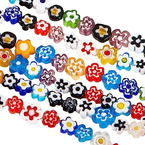 OLYCRAFT 112pcs Multicolor Flower Glass Craft Beads 6.4~9x3.2mm for DIY Jewelry Making