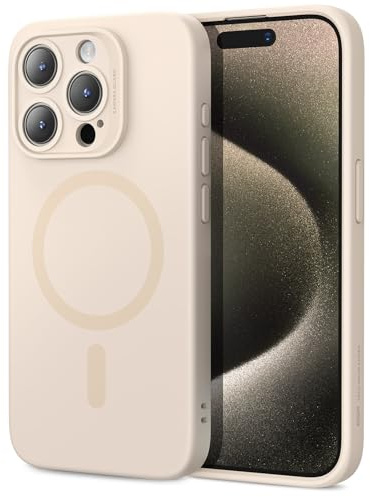 ESR für iPhone 15 Pro Max Hülle, Kompatibel mit MagSafe, Unterstützt Magnetisch Laden, Dünne für iPhone 15 Pro Max Handyhülle Case Flüssigem Silikon, Stoßdämpfendes Display - und Kameraschutz, Beige