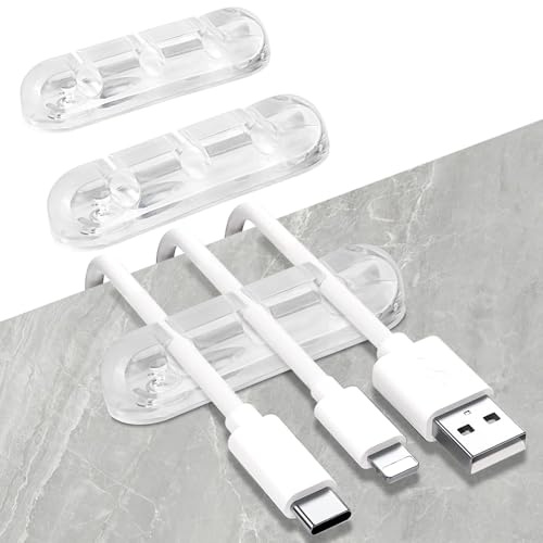 SOULWIT® kabelhållare klämmor, 3-pack kabelhantering organiseringsklämmor kabelhållarklipp självhäftande för USB-laddningskabel nätsladd muskabel tråd PC kontor hem