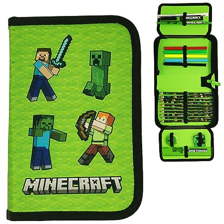 Theonoi Federmäppchen Federtasche Federmappe Mäppchen Etui 2 Fach Doppeldecker Schüleretui Stifteetui GEFÜLLT