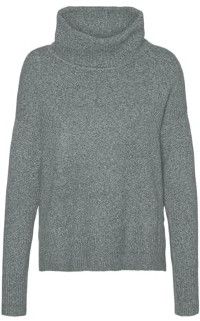 VERO MODA kvinnlig stickad poncho VMDOFFY LS cowlneck blus GA NOOS, Balsam grön/detalj: melerad, XL