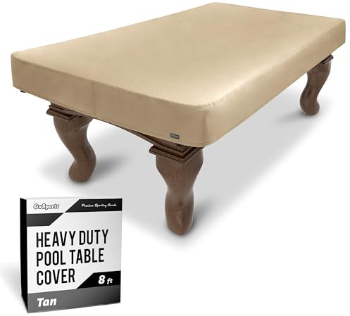 GoSports 8 ft Premium Leatherette Pool Table Cover - Waterproof & Tearproof - Heavy Duty Indoor & Outdoor Billiard Table Cover - Tan