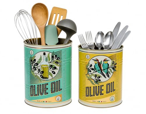 Rex London Olive Oil Storage Tins Set of 2 - Retro Kitchen Accessories, XL | storage tin, snack tin, can storage, vintage kitchen accessories, retro kitchen accessories, snack canister, retro can