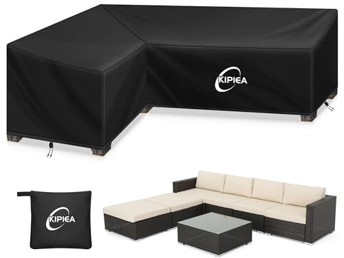 Kipiea Abdeckung Loungemöbel L-Form Wasserdicht, Abdeckung Gartenmöbel Winterfest, 420D Lounge Abdeckungen Winddicht, L-Form Abdeckplane Gartenmöbel Reißfest, Anti-UV (Linke Seite, 224x288x85x78cm)