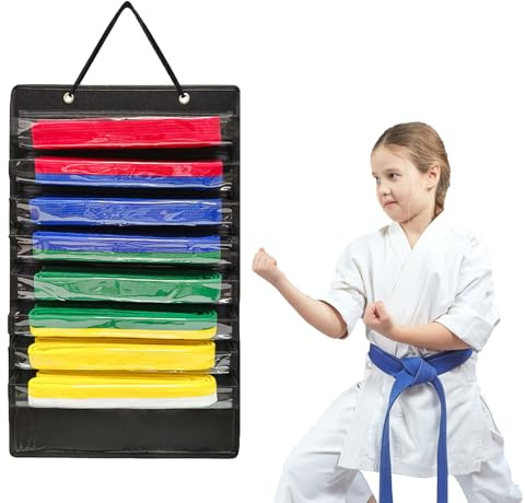 Soporte para Cinturón de Karate, Organizador de Cinturones de Artes Marciales para 8 Cinturones y 5 Medallas, Estante de Exhibición de Cinturón para Taekwondo, Boxeo, Judo, Ninjitsu, Kung Fu, Negro