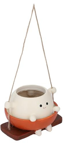 HUSHUI Macetero con Cara Oscilante, Maceteros con Cabeza de Flor Oscilante de Dibujos Animados, Maceta Decorativa de Resina Colgante para Decoración de Jardín en Casa, Oficina,