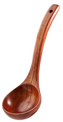 Cucharón de madera para sopa, cuchara de madera para sopa, gachas, cucharón de madera para cocinar con agujero para colgar, cucharón de madera antiadherente grande para remover y servir de 9 pulgadas
