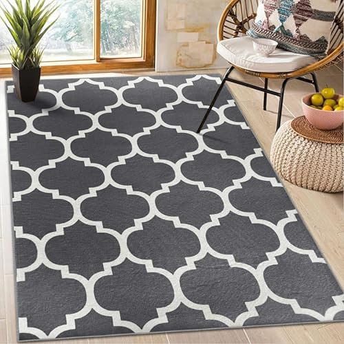 AMEHA Rugs Living Room - Grey Area Rugs for Bedroom Large Bedside Rug 80x150 cm Non Slip - Modern Carpet Non Shedding Trellis Style Durable Soft Low Pile Rug for Kids Room Easy to Clean (Ava Grey)