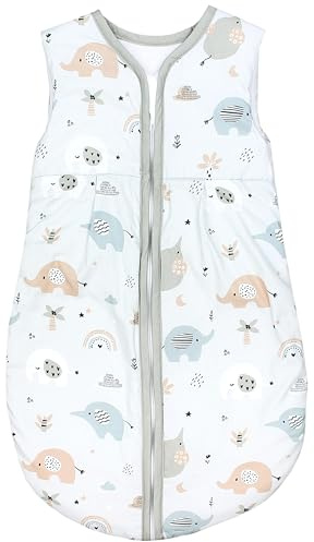 TupTam Baby Schlafsack 2.5 TOG – Warmer Winter Schlafsack Baby, OEKO-TEX, Ärmellos, Atmungsaktive Baumwolle, Farbe: Elefant Blau Beige Grün, Größe: 68-74