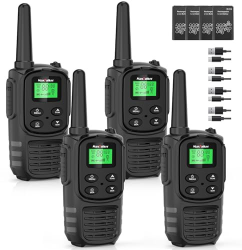 MaxTalker MT10 Walkie Talkie Aufladbar für Erwachsene Kinder Funkgeräte, 1200mAh Li-Ion Batterie, USB-C Kabel, LED Taschenlampe, VOX Funkgeräte für Wandern und Camping,4er Set