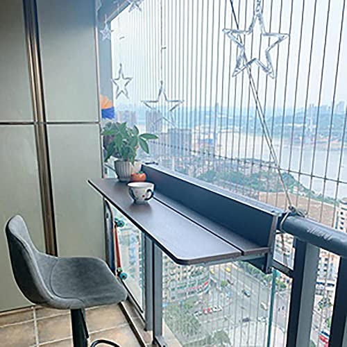 Table de balcon d'extérieur avec hauteur réglable, table d'appoint portable à suspendre pour balustrades et murs, étagères flottantes en bois marron pour petits espaces