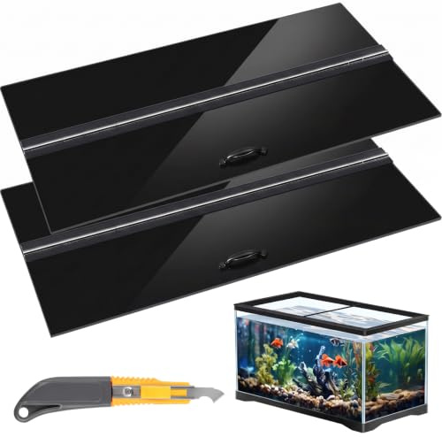 Sieral Aquarium-Deckel, Polycarbonat-Überdachung, 2-teiliges Set, Aquarium-Abdeckung mit Griff, Deckel für Aquarien, mit Mittelstrebe und Hakenmesser (Schwarz, 121,9 x 33 cm)