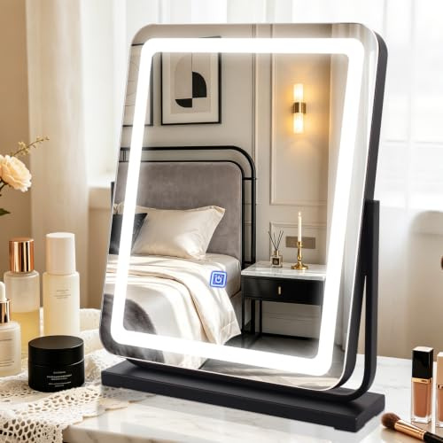 MantoLite Quadrat Schminkspiegel mit Beleuchtung LED 40X47cm Schwarz