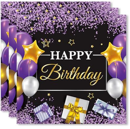 ParPix 20 Stück Lila Servietten Geburtstag Mann Frau, 33x33cm Happy Birthday Servietten, Geburtstagsservietten Schwarz, Servietten Happy Birthday Tischdeko, Geburtstag Party Papierservietten Mädchen