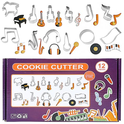 Elegauit Emporte Piece, 12 Pcs Acier Inoxydable en Forme de Note de Musique pour Pâtisserie, Biscuits Faits Maison, Pâte, Cuisine, Fête