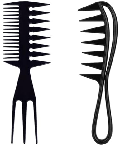 OUDQFCJ 3 Pezzi Professionale Parrucchiere, Antistatico e a Denti Larghi, con Manico, a Denti di Squalo, Largo, Olio Vintage, Styling Ricci, Uso Domestico e da Salon, per Uomini e Donne (Nero)