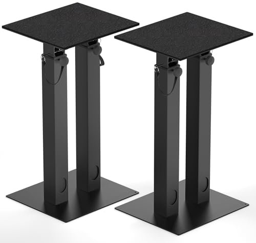 OUUTMEE - Soporte de altavoz ajustable en altura, juego de 2 patas de altavoz universal con gestión de cables para altavoces satélites de hasta 20 kg, color negro