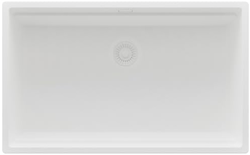 PRIMAGRAN Fregadero bajo Encimera al Mueble 80cm + Kit de desagüe, 76x47cm | Set: Kit de desagüe (sifón, válvula, rebosadero) + Prague Level 1 Seno para Cocina, Todo Blanco