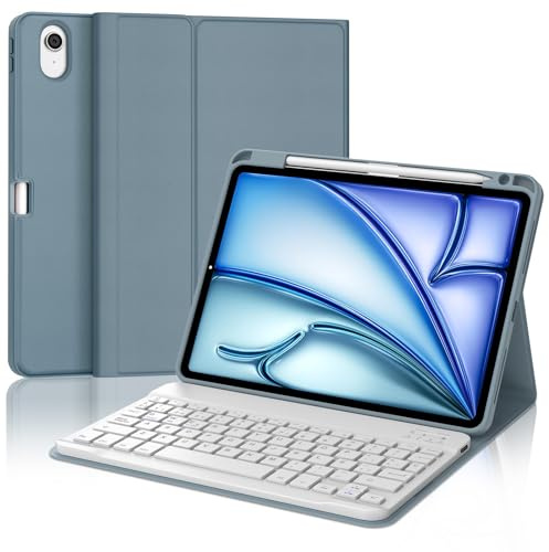 IVEOPPE Funda Teclado iPad Air 11 (M2 2024/M3 2025), Cover con Teclado Español Ñ Bluetooth Magnética Desmontable para iPad Air M2 2024/M3 2025 11 Pulgadas, Azul-Gris