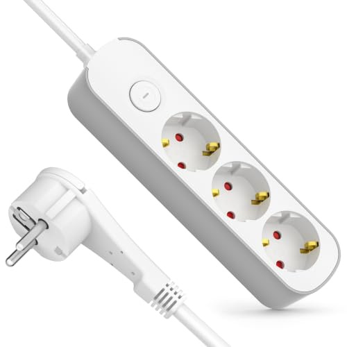 Realmade Steckdosenleiste 3-Fach, Mehrfachsteckdose mit Schalter 3M | Flacher Stecker Steckdose mit Kindersicherung, 3Fach Steckdosenleiste für Haushaltsgeräte Computer Handy-Ladung Büro