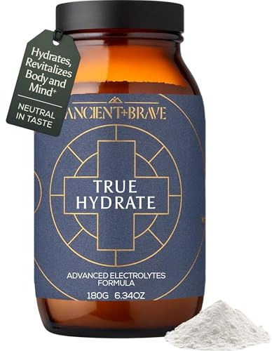 Ancient + Brave True Hydration Powder 6.35oz (Ap 30 Servings), Coconut Water Unflavored Electrolytes, Instant Hydration Blend, Supports Energy and Recovery, Vegan Electrolyte Powder, Daily Wellness
