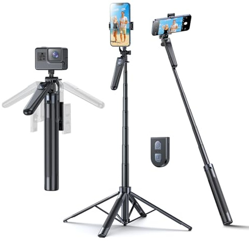 Hesheng phone tripod,71 tripod for iphone,360°Rotation with Wireless Remote,Portable Aluminum Cellphone Stand,Vlog/Live Stream/Video Recording Compatible with iPhone Android, Camera