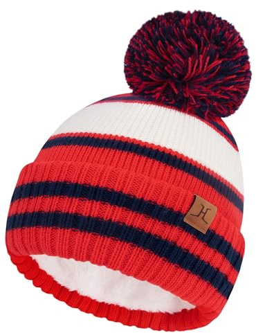 Bequemer Laden Gorro Pompon de Invierno Niño y Bebé, Caliente Forrado de Polar, Gorra Skull para 2-7 Años Regalo Niño Niña