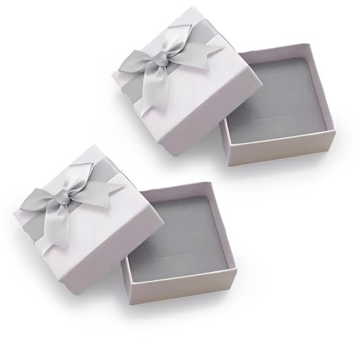Nevoluxer Geschenkbox Klein 2er Set – Weiße kleine Geschenkbox mit Deckel und Schleife – Elegante Schmuck Geschenkverpackung für Ring, Kette, Armband & Ohrringe