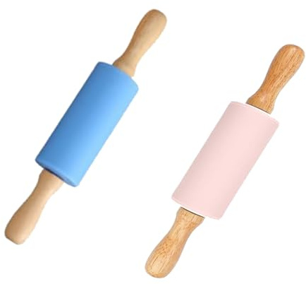 Lankai Rouleau à Pâtisserie En Silicone, Rouleau Patisserie Enfant, Rouleau à Pâte En Silicone, Valables Pour La Cuisson De Gâteaux, Pizzas, Fondants, (Vert + Rose)