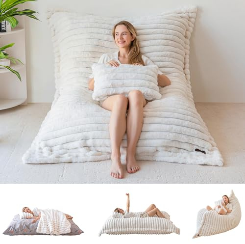 MAXYOYO Giant Bean Bag Chair,Faux Fur Lazy Lounge Chair with Foam Filling | Faux Fur BeanBag Chair for Adults & Kids Large Floor Cushion with Fluffy Foam Filling Removable & Machine Washable Cover