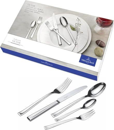Villeroy & Boch Victor Ménagère 60 pièces, pour 12 personnes, passe au lave-vaisselle, inoxydable, couteaux, fourchettes, cuillères, couverts en acier inoxydable