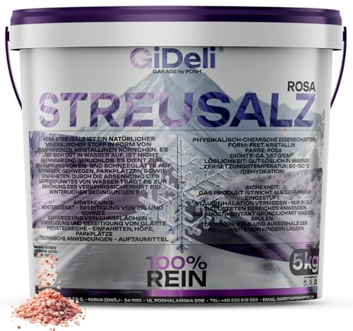 GiDeli Großes Streusalz 5kg im Eimer - Rosa Auftausalz gegen Eis & Schnee - Tausalz für den Winter - Ursalz für Schnee - Effektiv gegen Glätte