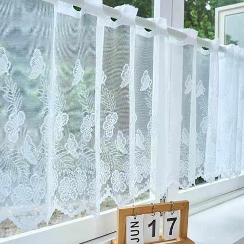 Bistrogardine 50x150 cm,Moderne Scheibengardine Voile für Küche, Wohnzimmer & Schlafzimmer,Kurzstore mit Stangendurchzug,Halber Vorhang für Kleines Fenster,Kaffeevorhang,Landhausstil (Schmetterling)