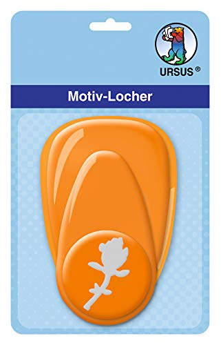 Ursus 19480075 - Motivlocher mit Hebel mittel, Rose, orange, ausgestanztes Motiv ca. 25,4 mm, aus Kunststoff mit Metallstanze, geeignet für Grammaturen von 160 220 g /qm
