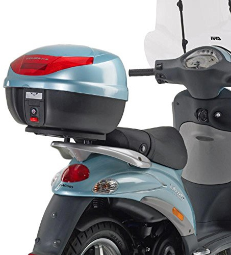 Topcase-Montagekit für Piaggio-Träger | Fahrzeugspezifischer Träger aus Metall in Schwarz; mit Befestigungsmaterial, Monolock: Öffnen und Lösen mit einem Schlüssel