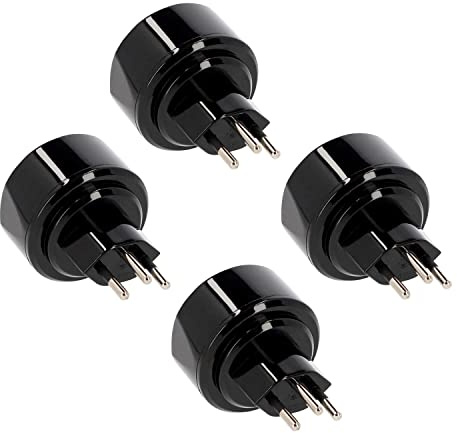 4er Set LED Universum Reiseadapter für Schutzkontakt-/Euro-Stecker (Typ F) auf Schweiz Liechtenstein Steckdose (Typ J) - schwarz | Reisestecker Steckdosenadapter 1508642