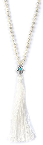 Soulsisters Perlen Halskette Hippie-Stil Quaste Fatima Anhänger Weiß