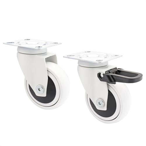 WAGNER Design - 3C - Lenkrollen/Transportrollen/Möbelrollen 2tlg. Set - weiß, 1 Rolle ohne u. 1 mit Feststeller, Softlauffläche, Durchmesser Ø 75 mm, Kugellager, Tragkraft 75 kg/Rolle - 02227602