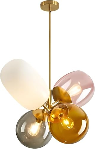 KCO Moderne Pendelleuchte 4-flammig,Kinderserie aus farbigem Glas Hängeleuchte Höhenverstellbar