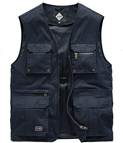 ZTJ-Lighting Herren Outdoor Weste mit Vielen Taschen, Sommer Angelwesten Leicht Safari Weste, Multifunktionsweste Jacke für Angeln Jagd Camping Safari,Blau,4XL