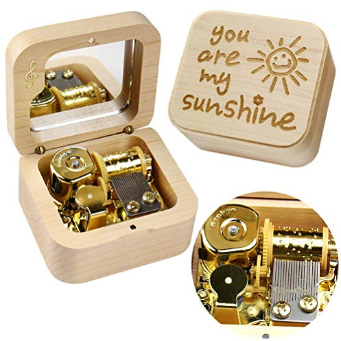 Sinzyo You Are My Sunshine Scatola Musicale Vintage in Legno Movimento a orologeria Regalo di Natale San Valentino Compleanno (Nota Musicale di Acero)