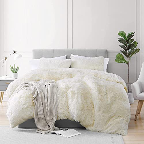 CoutureBridal Plüsch Bettwäsche Set 220x240cm Weiß Warme Winter Langhaar Flauschig Flanell Doppelbett Bettbezug Deckenbezug mit Reißverschluss und 2 Kissenbezug 80x80cm