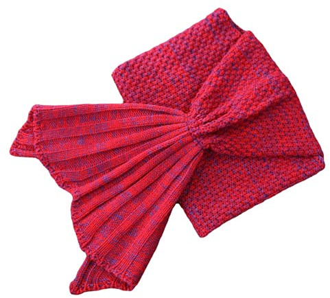 Linghe Nordic Decke Meerjungfrau Schwanz Decke Strickdecke Osmanthus Nadel Nachahmung Kaschmir Linie Decke Warme Decke (Rot,140 x 70 cm)