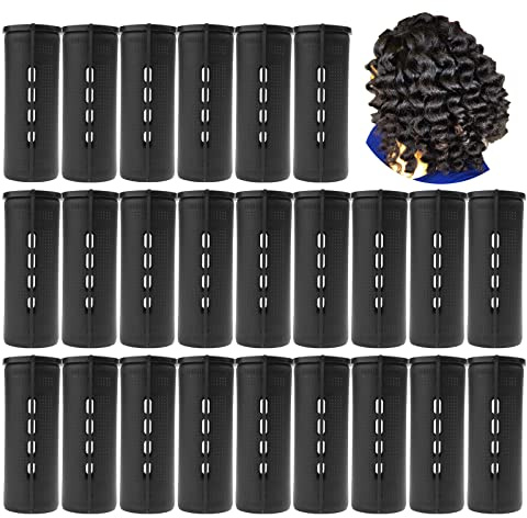 Jumbo Cold Wave Perm Rods Set (24 Pcs) for Women - Large Size Styling Rollers for Natural, Long or Short Hair for Home Hairdressing (Black)