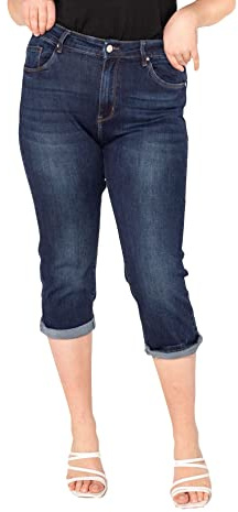 Nina Carter P200 dam caprijeans, stora storlekar, hög midja, jeans, sommarbyxor, använd look, Mörkblå (P200-2), 44 plus size